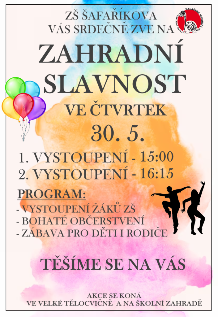 Pozvánka na zahradní slavnost 30.5.2024; 1. vystoupení v 15:00, 2. vystoupení  v 16:15